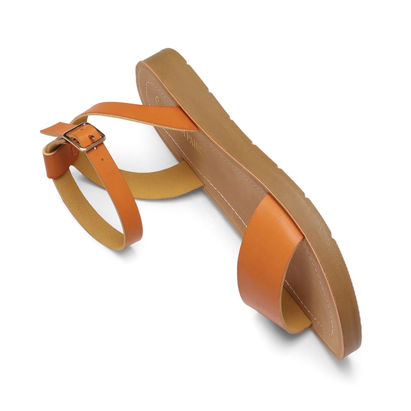 Ankle Strap Flat Buckle Sandals - TAN PU - 4